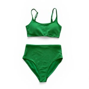 Old Navy Green Textured High-Waist Bikini Set Top M Bottom S